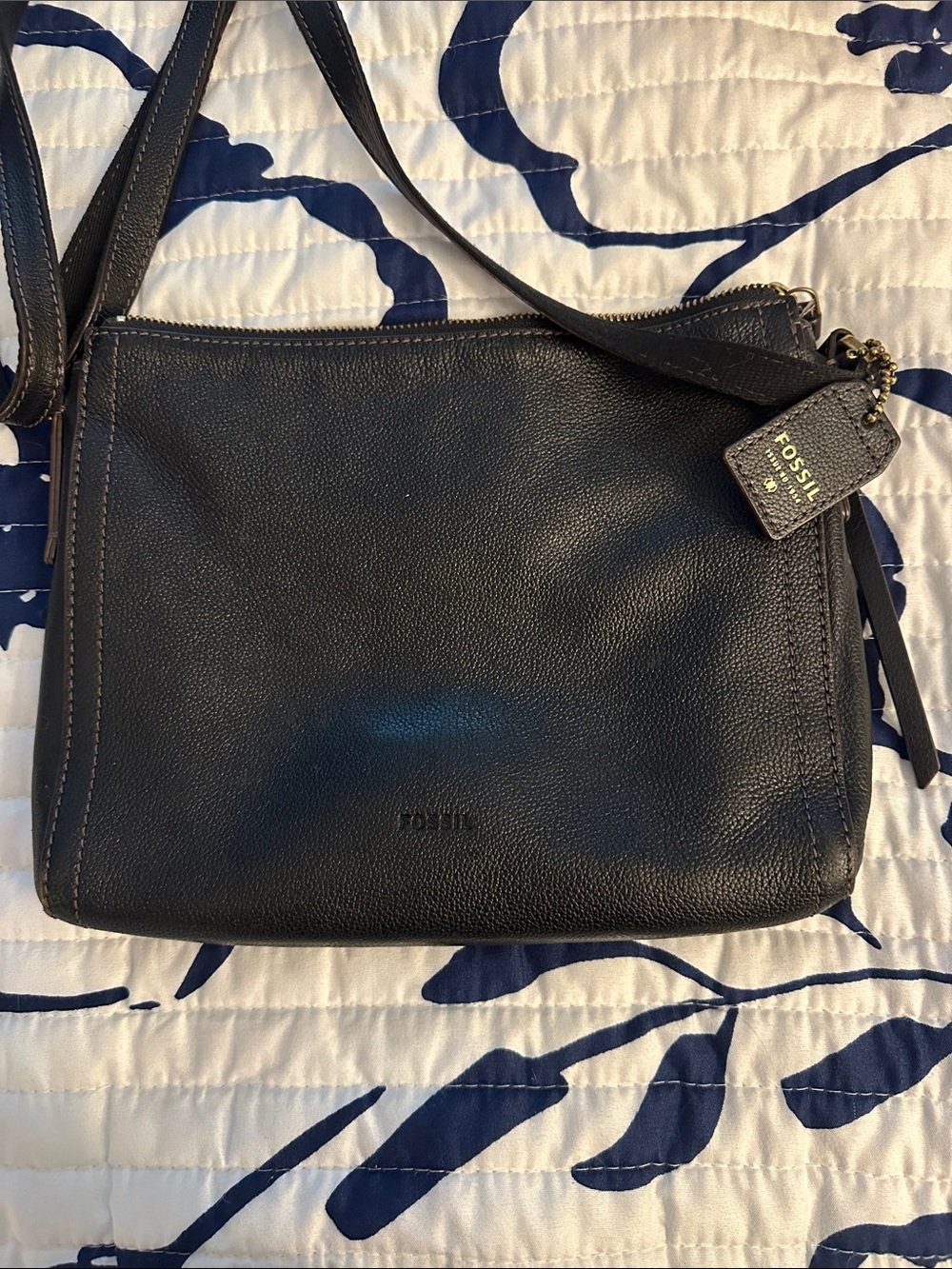 Fossil Black Leather Crossbody Shoulder Bag